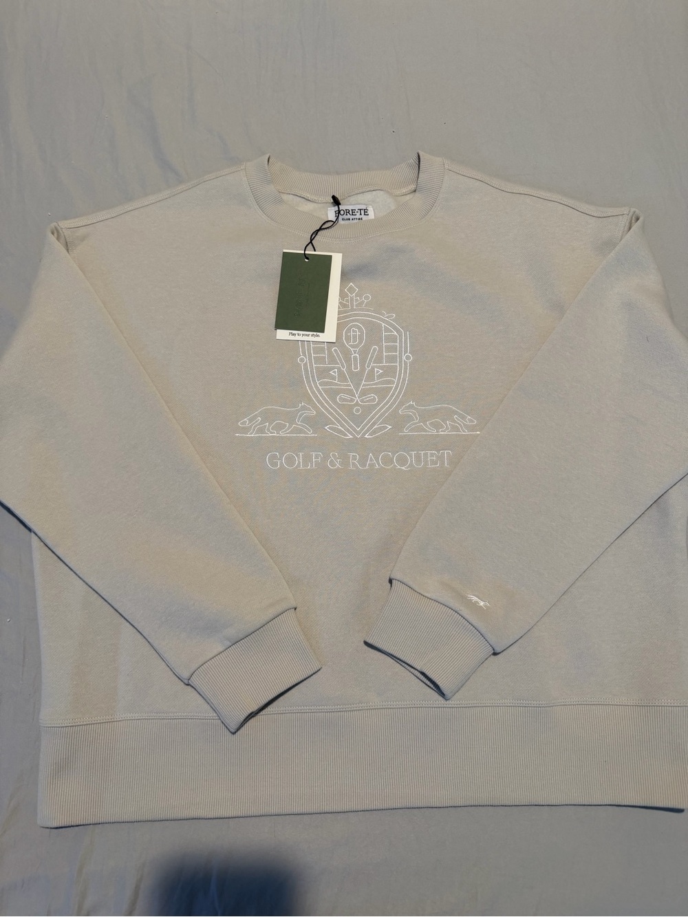 Fore-te Neutral Cream Crewneck Sweatshirt with Golf & Racquet Logo